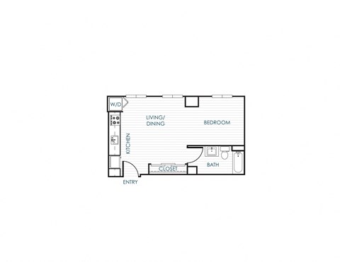 Floor plan for studio, 1 bath, 579 sqft